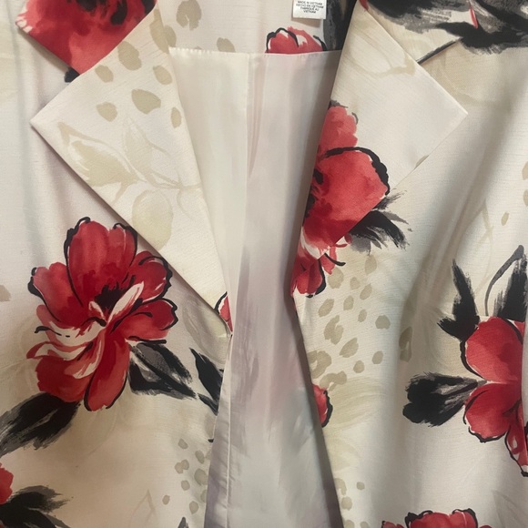 Alfred Dunner Women's Floral Blazer Jacket Size 16W White Red Open Front Lined - Picture 8 of 8